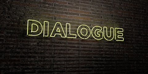 DIALOGUE -Realistic Neon Sign on Brick Wall background - 3D rendered royalty free stock image. Can be used for online banner ads and direct mailers..