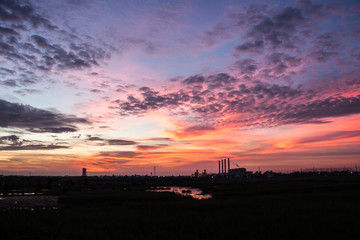evening  sky  in industrial area