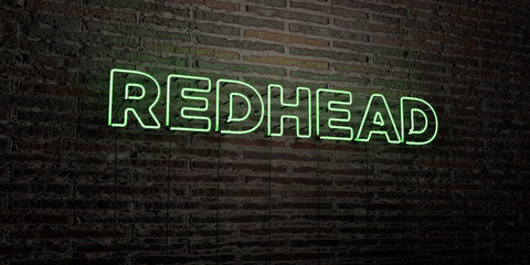 REDHEAD -Realistic Neon Sign on Brick Wall background - 3D rendered royalty free stock image. Can be used for online banner ads and direct mailers..