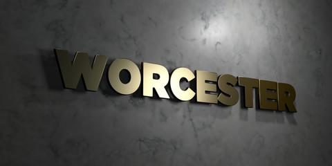 Worcester - Gold text on black background - 3D rendered royalty free stock picture. This image can be used for an online website banner ad or a print postcard.