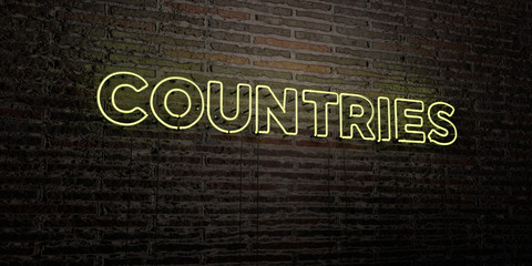 COUNTRIES -Realistic Neon Sign on Brick Wall background - 3D rendered royalty free stock image. Can be used for online banner ads and direct mailers..