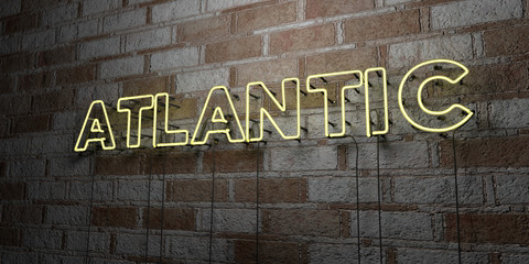 Fototapeta na wymiar ATLANTIC - Glowing Neon Sign on stonework wall - 3D rendered royalty free stock illustration. Can be used for online banner ads and direct mailers..