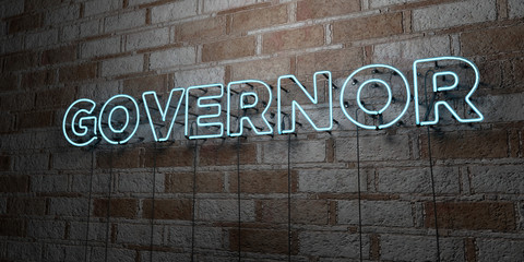 GOVERNOR - Glowing Neon Sign on stonework wall - 3D rendered royalty free stock illustration.  Can be used for online banner ads and direct mailers..