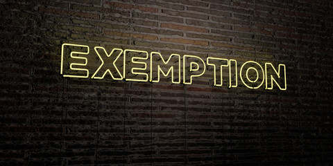 EXEMPTION -Realistic Neon Sign on Brick Wall background - 3D rendered royalty free stock image. Can be used for online banner ads and direct mailers..