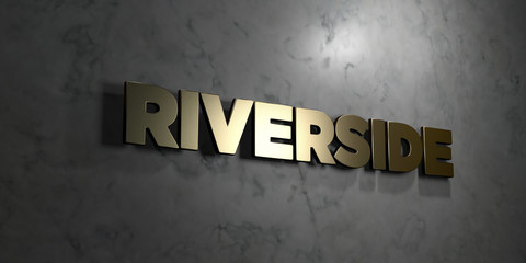 Riverside - Gold text on black background - 3D rendered royalty free stock picture. This image can be used for an online website banner ad or a print postcard.