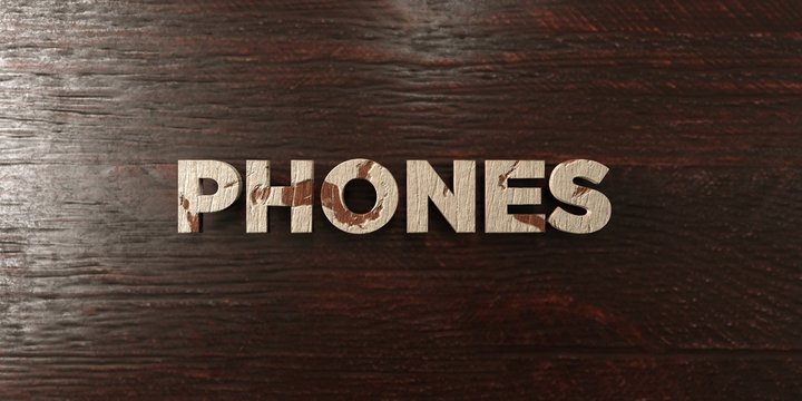 Phones - grungy wooden headline on Maple  - 3D rendered royalty free stock image. This image can be used for an online website banner ad or a print postcard.