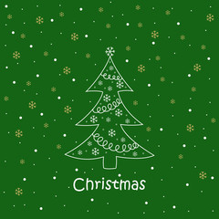 Christmas card. balls, snowflakes, tree.