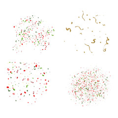 Falling tiny colorful bright confetti pieces on transparent background