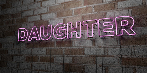 DAUGHTER - Glowing Neon Sign on stonework wall - 3D rendered royalty free stock illustration.  Can be used for online banner ads and direct mailers..