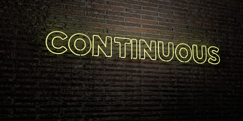 CONTINUOUS -Realistic Neon Sign on Brick Wall background - 3D rendered royalty free stock image. Can be used for online banner ads and direct mailers..