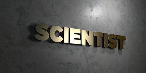 Scientist - Gold text on black background - 3D rendered royalty free stock picture. This image can be used for an online website banner ad or a print postcard.