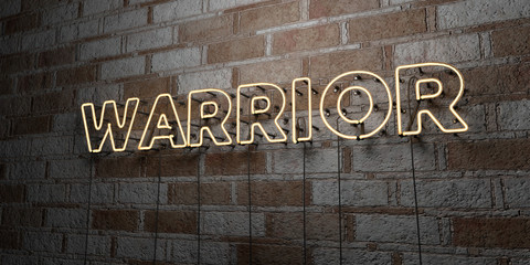 WARRIOR - Glowing Neon Sign on stonework wall - 3D rendered royalty free stock illustration.  Can be used for online banner ads and direct mailers..