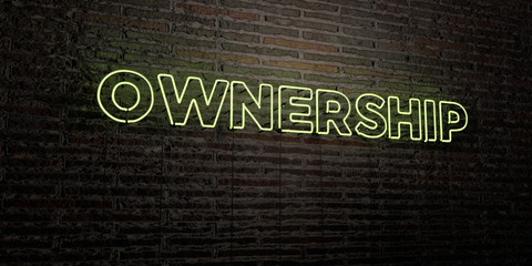 OWNERSHIP -Realistic Neon Sign on Brick Wall background - 3D rendered royalty free stock image. Can be used for online banner ads and direct mailers..