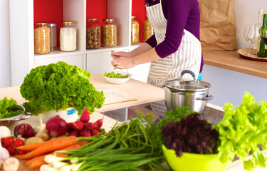 Young Woman Cooking in the kitchen. Healthy Food