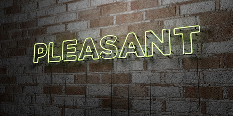 PLEASANT - Glowing Neon Sign on stonework wall - 3D rendered royalty free stock illustration.  Can be used for online banner ads and direct mailers..