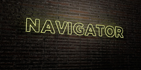 NAVIGATOR -Realistic Neon Sign on Brick Wall background - 3D rendered royalty free stock image. Can be used for online banner ads and direct mailers..