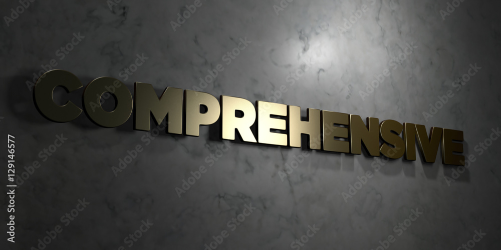 Fototapete comprehensive - gold text on black background - 3d rendered royalty free stock picture. this image c