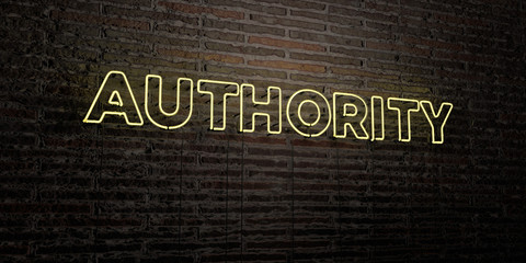 AUTHORITY -Realistic Neon Sign on Brick Wall background - 3D rendered royalty free stock image. Can be used for online banner ads and direct mailers..