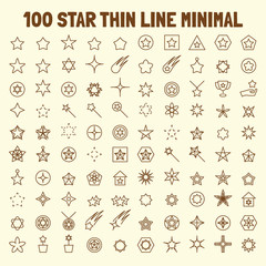 100 star thin line icons set