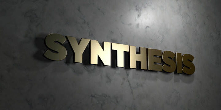 Synthesis - Gold text on black background - 3D rendered royalty free stock picture. This image can be used for an online website banner ad or a print postcard.