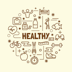 healthy minimal thin line icons set