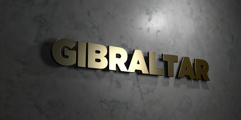 Gibraltar - Gold text on black background - 3D rendered royalty free stock picture. This image can be used for an online website banner ad or a print postcard.