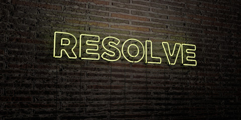 RESOLVE -Realistic Neon Sign on Brick Wall background - 3D rendered royalty free stock image. Can be used for online banner ads and direct mailers..