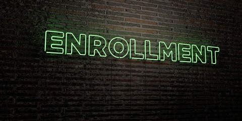 ENROLLMENT -Realistic Neon Sign on Brick Wall background - 3D rendered royalty free stock image. Can be used for online banner ads and direct mailers..
