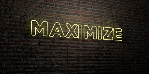 MAXIMIZE -Realistic Neon Sign on Brick Wall background - 3D rendered royalty free stock image. Can be used for online banner ads and direct mailers..