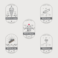Vintage Food Logo Badge set. Food retro logo.bundle. ice cream, hot dog, pizza, bread, pancakge logo badge