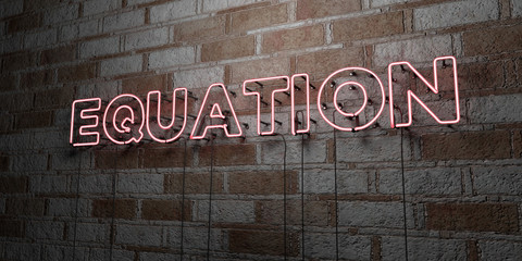 EQUATION - Glowing Neon Sign on stonework wall - 3D rendered royalty free stock illustration.  Can be used for online banner ads and direct mailers..