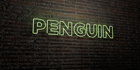 PENGUIN -Realistic Neon Sign on Brick Wall background - 3D rendered royalty free stock image. Can be used for online banner ads and direct mailers..