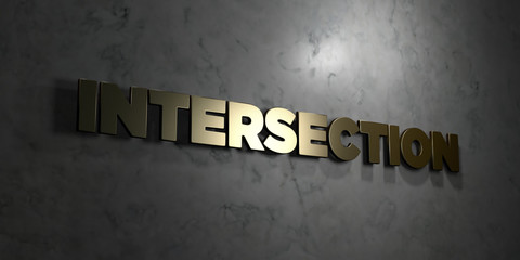 Intersection - Gold text on black background - 3D rendered royalty free stock picture. This image can be used for an online website banner ad or a print postcard.