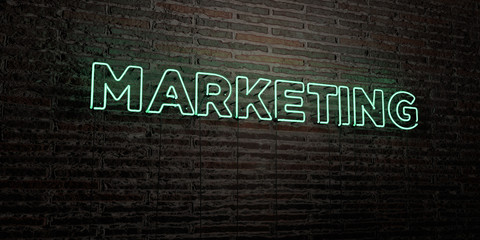 MARKETING -Realistic Neon Sign on Brick Wall background - 3D rendered royalty free stock image. Can be used for online banner ads and direct mailers..