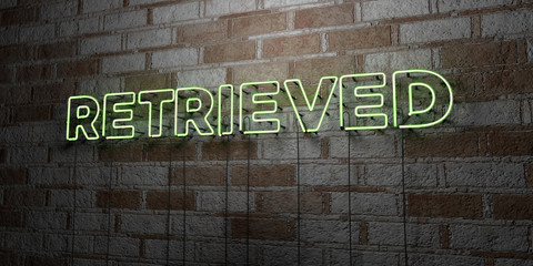 RETRIEVED - Glowing Neon Sign on stonework wall - 3D rendered royalty free stock illustration.  Can be used for online banner ads and direct mailers..