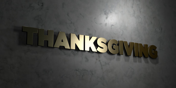 Thanksgiving - Gold text on black background - 3D rendered royalty free stock picture. This image can be used for an online website banner ad or a print postcard.