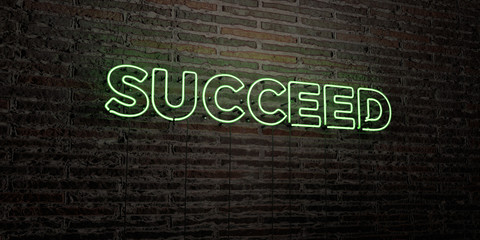 SUCCEED -Realistic Neon Sign on Brick Wall background - 3D rendered royalty free stock image. Can be used for online banner ads and direct mailers..