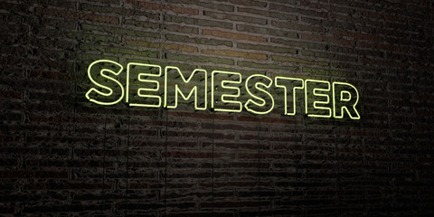 SEMESTER -Realistic Neon Sign on Brick Wall background - 3D rendered royalty free stock image. Can be used for online banner ads and direct mailers..
