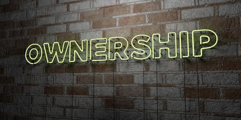 OWNERSHIP - Glowing Neon Sign on stonework wall - 3D rendered royalty free stock illustration.  Can be used for online banner ads and direct mailers..