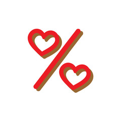 Love percentage. Vector red heart icons.
