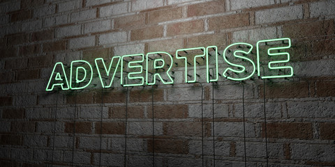 ADVERTISE - Glowing Neon Sign on stonework wall - 3D rendered royalty free stock illustration.  Can be used for online banner ads and direct mailers..