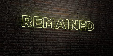REMAINED -Realistic Neon Sign on Brick Wall background - 3D rendered royalty free stock image. Can be used for online banner ads and direct mailers..