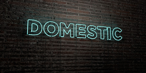 DOMESTIC -Realistic Neon Sign on Brick Wall background - 3D rendered royalty free stock image. Can be used for online banner ads and direct mailers..