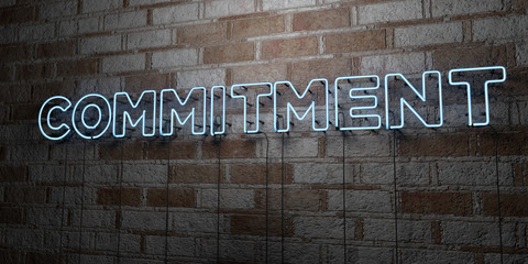 COMMITMENT - Glowing Neon Sign on stonework wall - 3D rendered royalty free stock illustration.  Can be used for online banner ads and direct mailers..