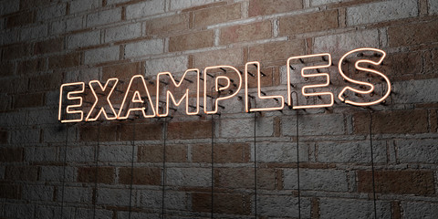 EXAMPLES - Glowing Neon Sign on stonework wall - 3D rendered royalty free stock illustration.  Can be used for online banner ads and direct mailers..