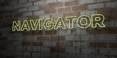 NAVIGATOR - Glowing Neon Sign on stonework wall - 3D rendered royalty free stock illustration.  Can be used for online banner ads and direct mailers..