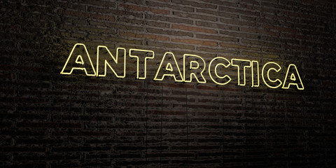 ANTARCTICA -Realistic Neon Sign on Brick Wall background - 3D rendered royalty free stock image. Can be used for online banner ads and direct mailers..