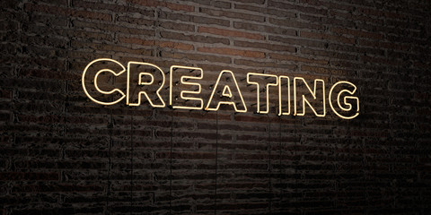 CREATING -Realistic Neon Sign on Brick Wall background - 3D rendered royalty free stock image. Can be used for online banner ads and direct mailers..