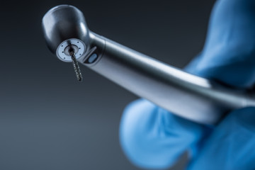 Dental instruments. Denta high speedl turbine. Dental diamond cylinder bur with hand-piece.