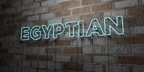 EGYPTIAN - Glowing Neon Sign on stonework wall - 3D rendered royalty free stock illustration.  Can be used for online banner ads and direct mailers..